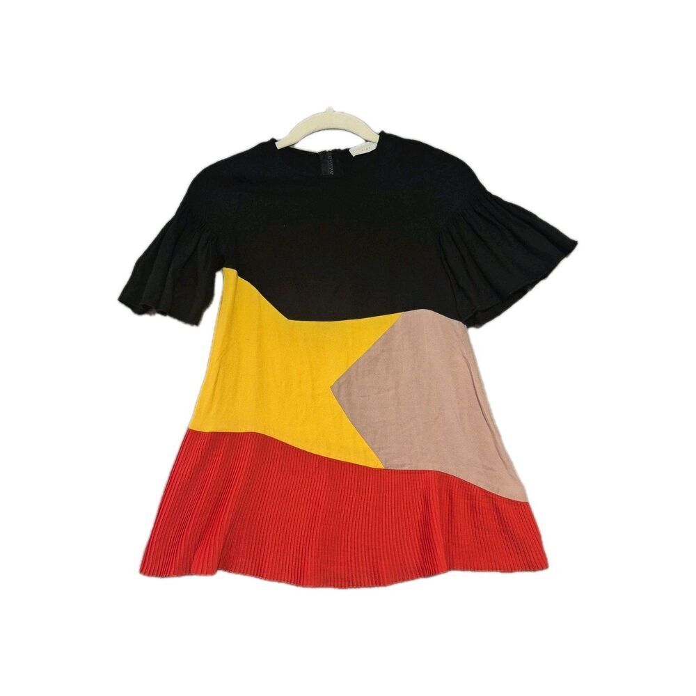 Stella McCartney Girl's Flare Sleeves Angeline Pleated Multi Color Block Dress 8 - Picture 1 of 7